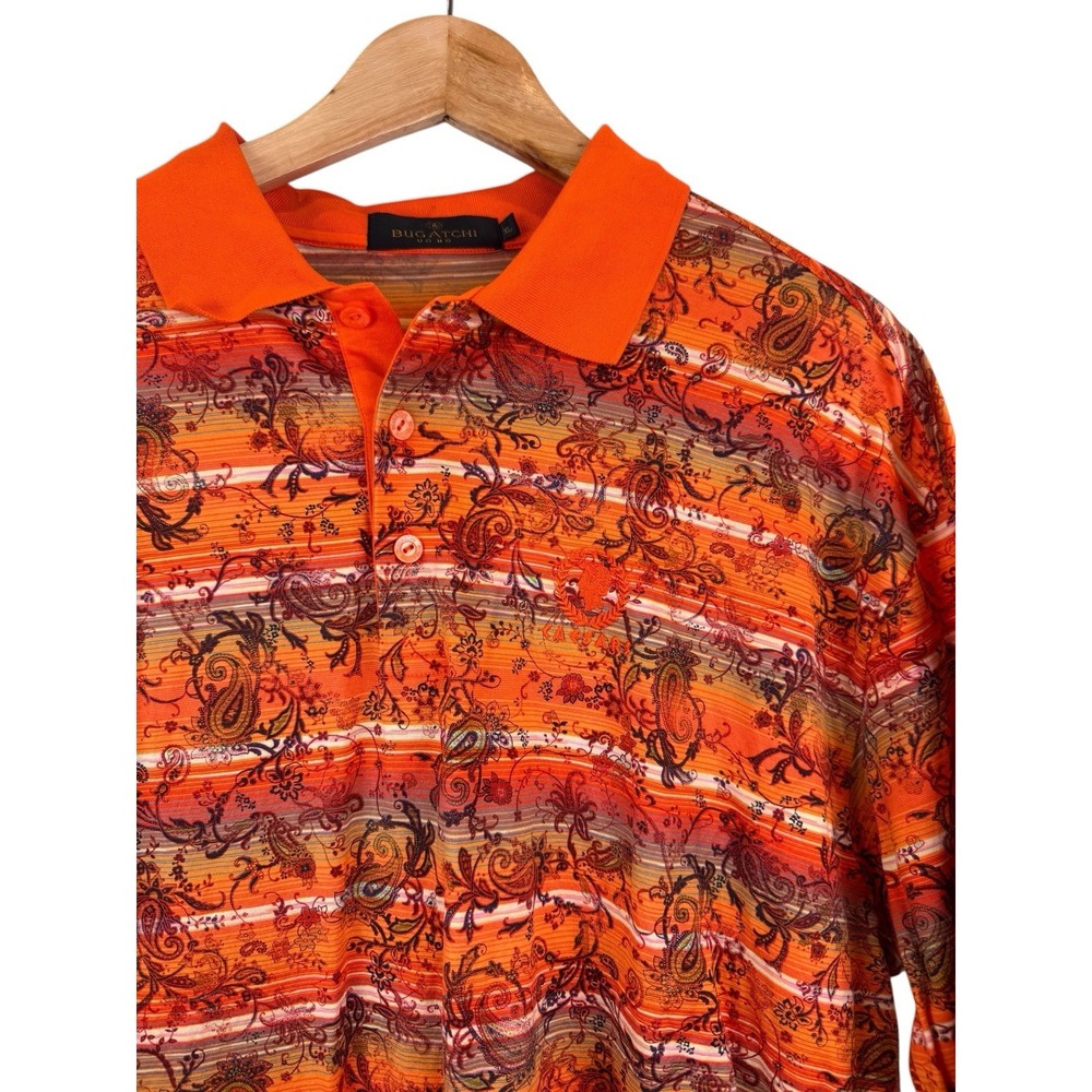 Bugatchi Uomo Men's XL Orange Paisley Caesars Palace Italian Cotton Polo Shirt